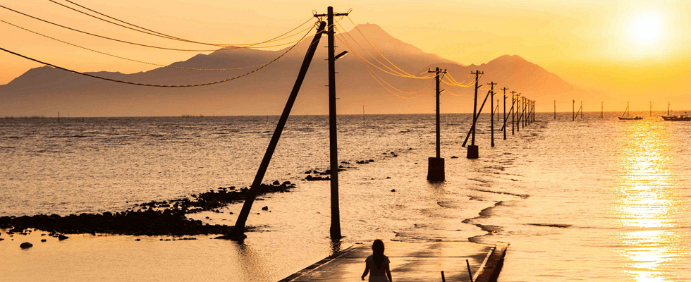 長部田海床路の夕日